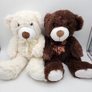Gotikle Teddy Bear Plush Stuffed Animals 14″ Brown Cream Satin Bow Lot of 2 2024